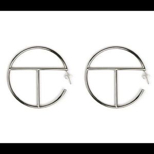 TELFAR Large logo hoop earring in silver plate